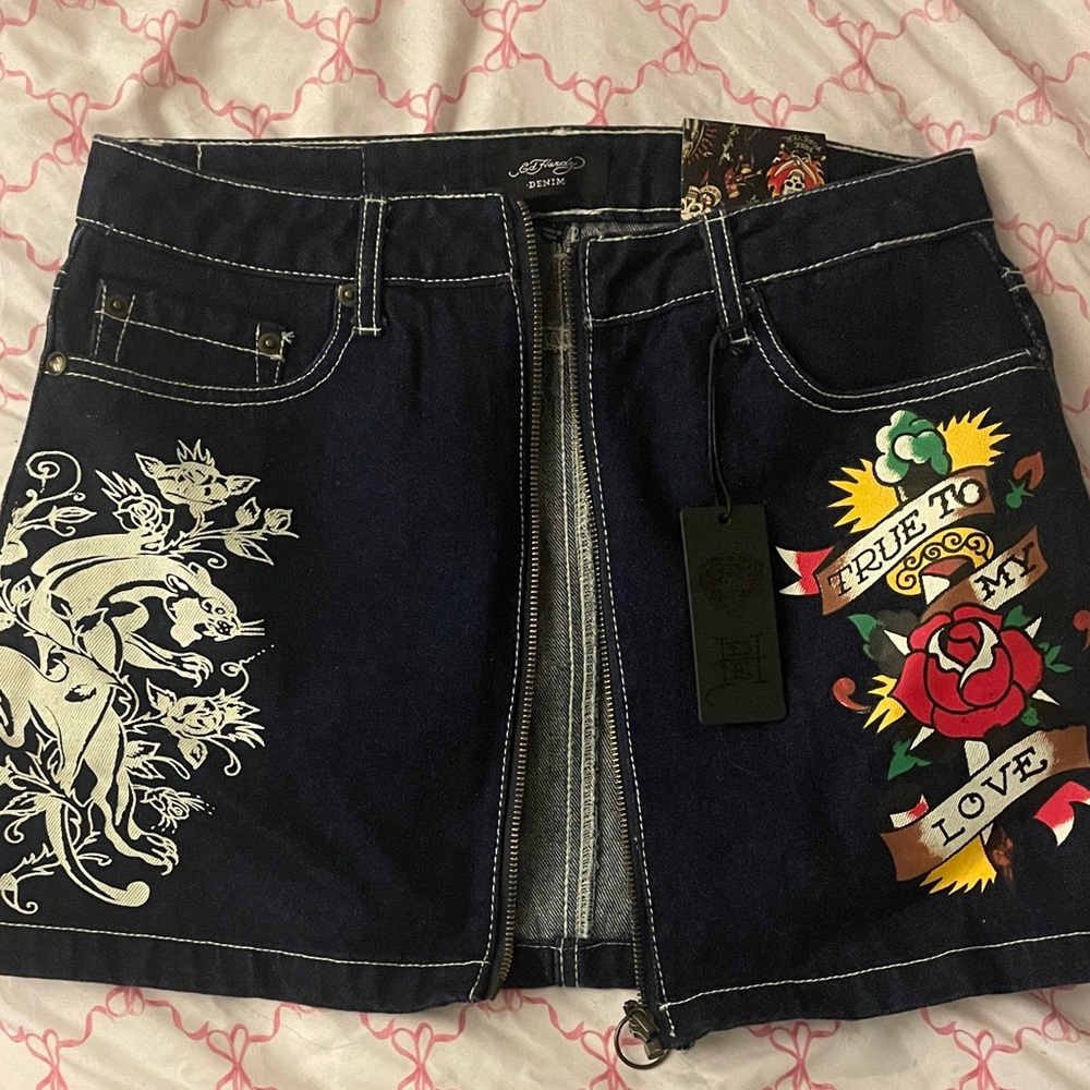 Ed Hardy Dark Blue Skirt with Colorful Graphics
